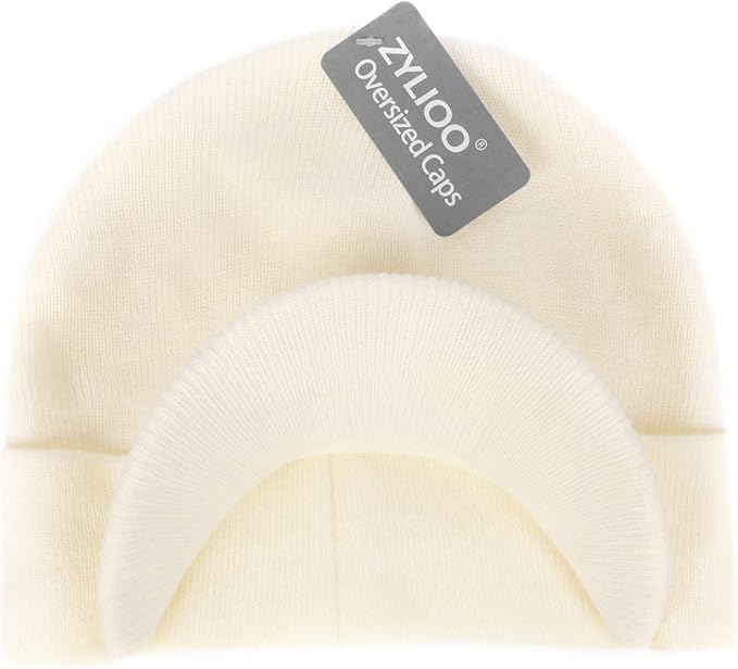 Zylioo Oversize Beanie Hats, XXL Big Size Ribbed Knit Cuffed Winter Hat for Cold Weather, Warm Skull Watch Cap