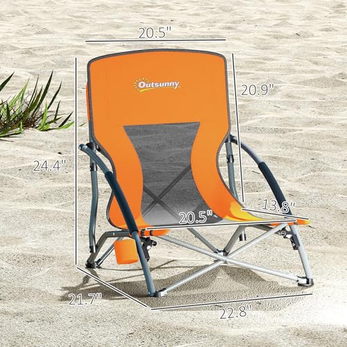 Outsunny Set of 2 Backpack Beach Chair, Folding Beach Chairs with Mesh Back, Carry Bag and Cup Holder, Lightweight and Por...