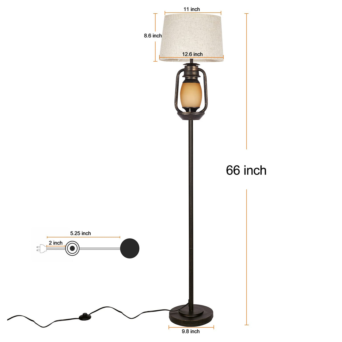 Suraielec Farmhouse Floor Lamp with Night Light, Rustic Standing Lamps for Living Room, Beige Linen Drum Lampshade, Oil Rubbed Bronze Finish, Traditional Floor Lamps for Bedroom Home Decor,Foot Switch
