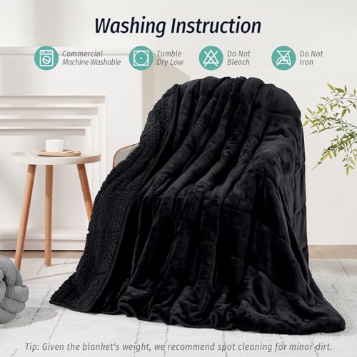 Wemore Sherpa Fleece Weighted Blanket for Adult 15 lbs Dual Sided Cozy Fluffy Heavy Blanket,Ultra Fuzzy Throw Blanket with...