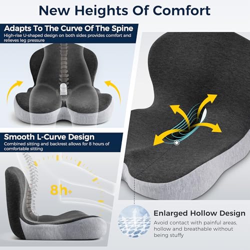 SSPATIOS Seat Cushion, Office Chair Seat Cushions for Office Chair with L-Shaped Ergonomic Design, Memory Foam Chair Cushi...