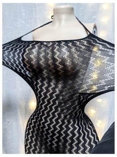 OYOANGLE Women's Fishnet Halter Bodycon Lingerie Dress Hollow Out See Through Sleeveless Chemise