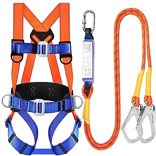 TT TRSMIMA Safety Harness Fall Protection Kit: Full Body Roofing harnesses with Shock Absorbing Lanyard - Updated Comforta...