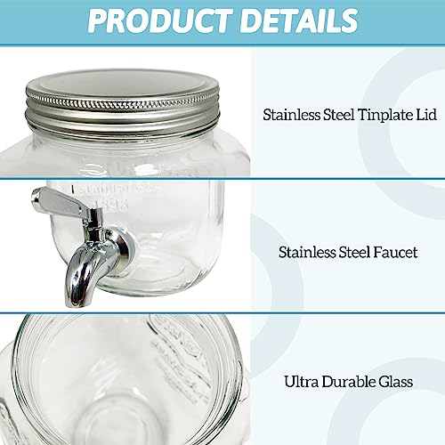 Tfwadmx 1 Gallon Drink Dispenser Glass Beverage Dispenser With Stand Leak Proof Stainless Steel Faucet Wide Mouth Mason Ja...