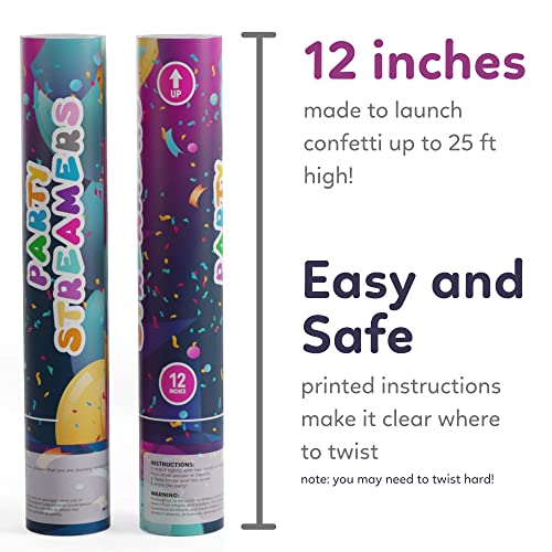 No Mess Streamer Confetti Cannon Party Poppers | 6 Pack | Multicolor Streamers | Glitter Bomb Confetti Shooters | Decorati...