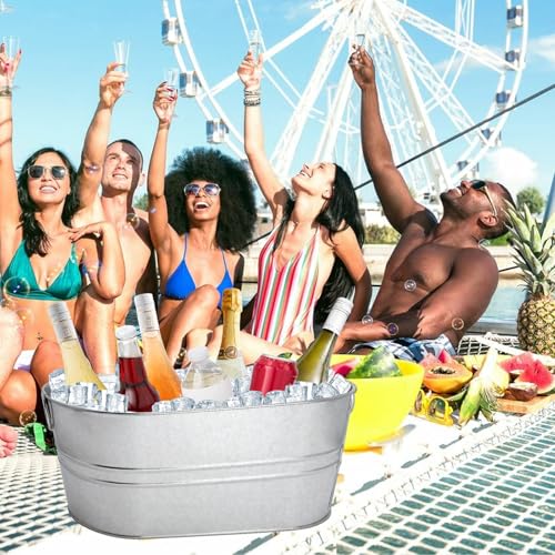 2 Pack 4 Gallon Galvanized Tub Ice Buckets for Parties Portable Beverage Tub with Handles Champagne Bucket Metal Ice Bucke...