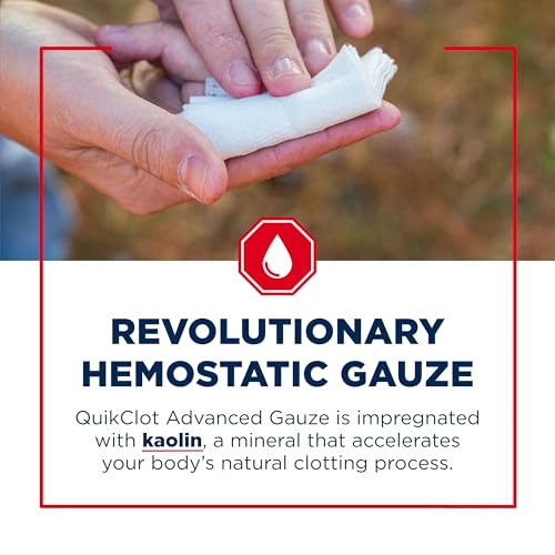 Adventure Medical Kits QuikClot Advanced Clotting Gauze - Stops Bleeding Up to 5X Faster Than Standard Gauze - Kaolin Hemo...