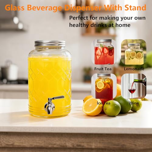 PYVYLO 1 Gallon Beverage Dispenser with Stand,Lemonade Drink Dispenser with Stainless Steel Spigot for Parties and Wedding...