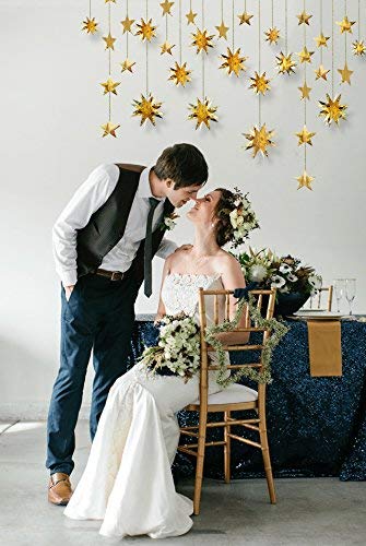 pinkblume Gold Party Decorations Star Garlands Streamer Gold 3D Stars Metallic Paper Hanging Bunting Banner for Birthday W...