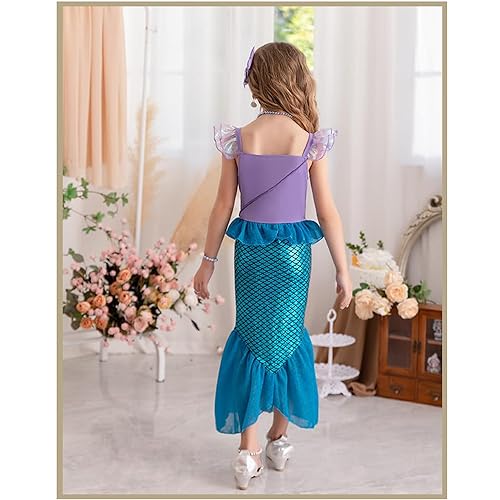 Little Girls Princess Mermaid Costume for Girls Dress Up with Accessory for Christmas Birthday Party Supplies
