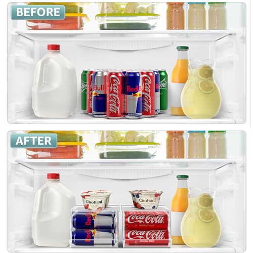 Sorbus Skinny Soda Can Organizer for Refrigerator - Stackable Slim Can Holder Dispenser with Lid for Fridge, Pantry, Freez...