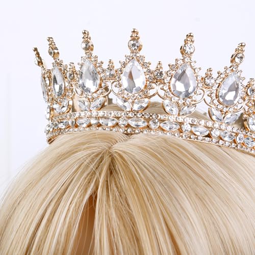 WOVOWOVO Gold Queen Crown for Women Princess Crown Birthday Tiara Rhinestone Wedding Crowns Headband for Bride Hair Access...