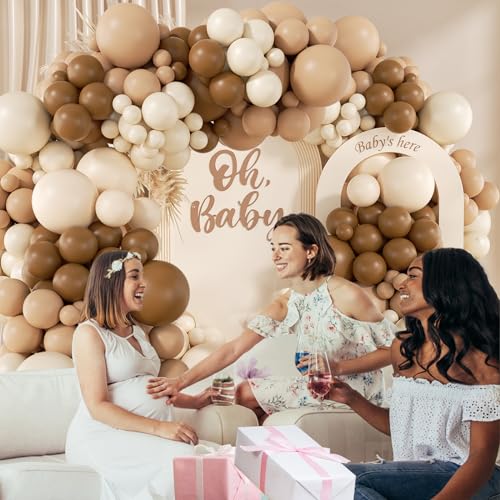 140Pcs Netural Balloon Garland Arch Kit, 5 10 12 18inch Brown Beige Nude Tan Balloons for Birthday Party Netural Bear Baby...