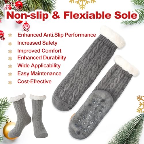 Christmas Womens Winter Thick Slipper Socks with Grippers, Non Slip Indoor Home Gift Socks