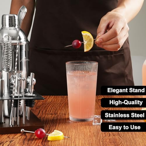 ASOVNIS 23-Piece Bartender Kit, Cocktail Shaker Set with Stand | Bar Drink Mixer Set with All Essential Bar Tools: Martini...