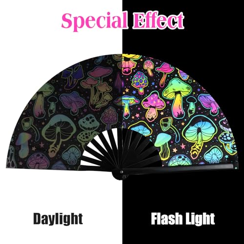FairySandy Large Rave Fan UV Glow Hand Fan with Holster for Men Women Disco Party Supplies for Carnival St. Patrick's Day ...