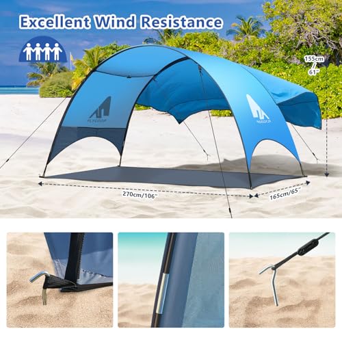 Beach Tent - Beach Shade Canopy Compact Fold (16.9x3.9″), Own Patent, 360° Ventilation, Large Side Storage Pocket, UV Prot...