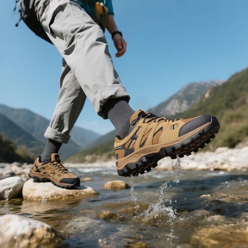 CAMELSPORTS Mens Hiking Shoes Walking Shoes for Men Outdoor Leather Mesh Lightweight Trail Sneakers