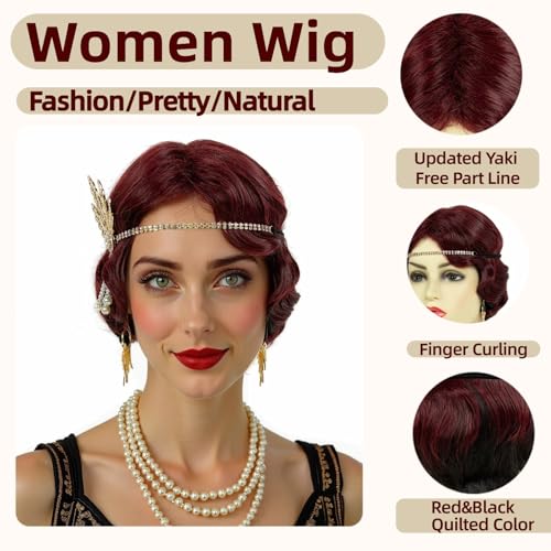 STfantasy 20S Finger Wave Wig Flapper Curly Synthetic Hair for Women 1920s Cosplay Costume Halloween Party Daily Everyday ...