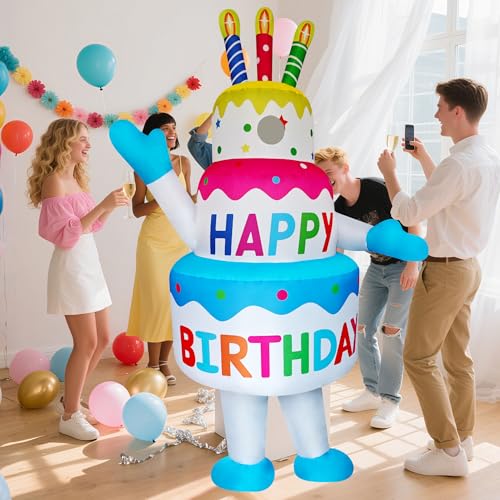 DAHAKII Funny Inflatable Birthday Cake Costume Cosplay Blow-Up Suit/Outfit for Adult/Birthday/Halloween/Christmas