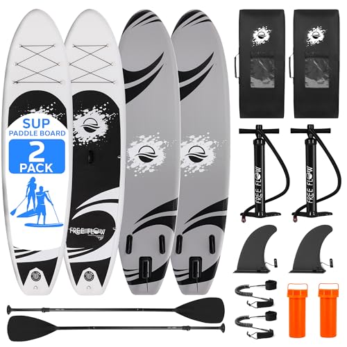 SereneLife 10’ Inflatable Stand Up Paddle Board 2-Pack with Premium SUP Accessories – 32” Wide Stable Design with Non-Slip...