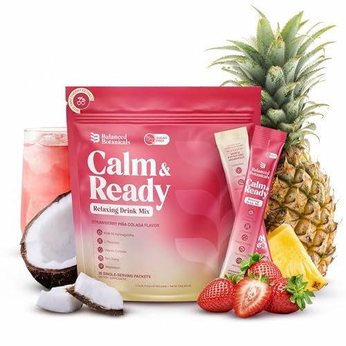 Balanced Botanicals Calm and Ready Powder Drink Mix, with Magnesium Glycinate, Ashwagandha KSM 66, L Theanine, and Tart Ch...