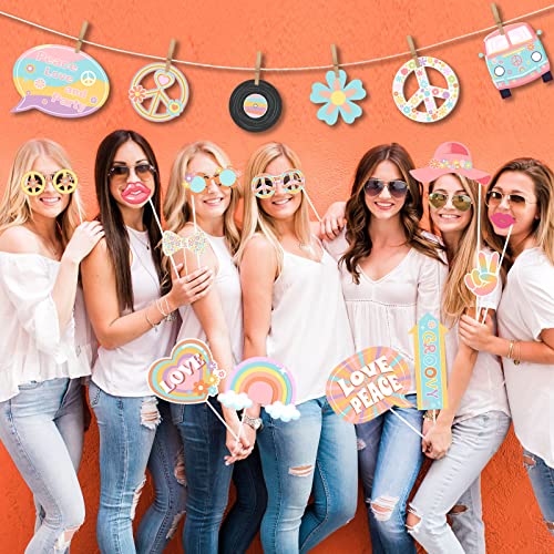 Cheereveal Groovy Party Decorations - 30 Pcs Groovy Photo Booth Props, Retro Boho Girl Party Supplies, Hippie Party Decora...