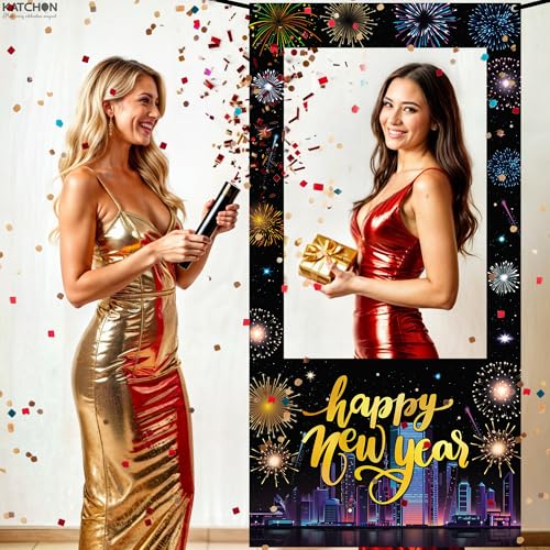 KatchOn, New Years Photo Booth Frame Banner - Large, 74x36 Inch | Happy New Year Photo Booth Frame, New Years Eve Party Su...