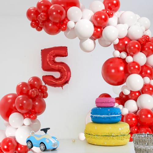 110pcs Red and White Balloons Garland Arch Kit, 18/12/10/5 Inch White Red Latex Balloons for Valentine’s Day, Christmas, N...