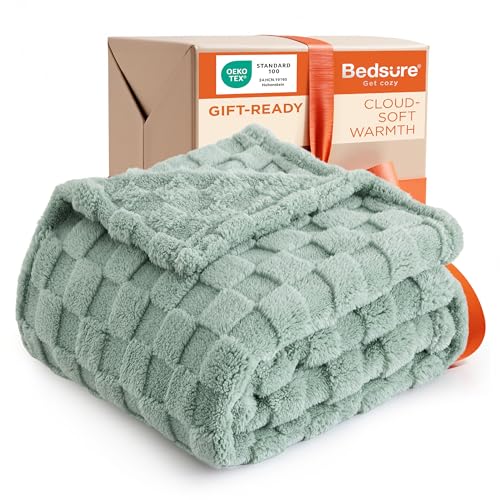 Bedsure GentleSoft Sage Green Throw Blanket for Couch - Checkered Fleece Blankets Christmas Gifts for Women Men Girls, Cut...