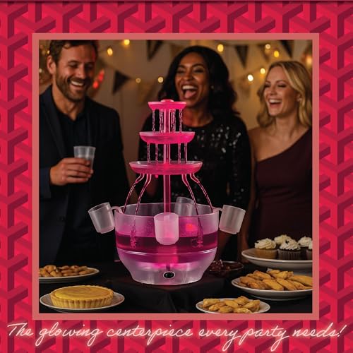Kusini Drink Fountain for Parties - 1.5 Gal, 3 Tier Punch Bowl Drink Tower, LED Base, 4 Reusable Cups - Drink Dispenser Ma...