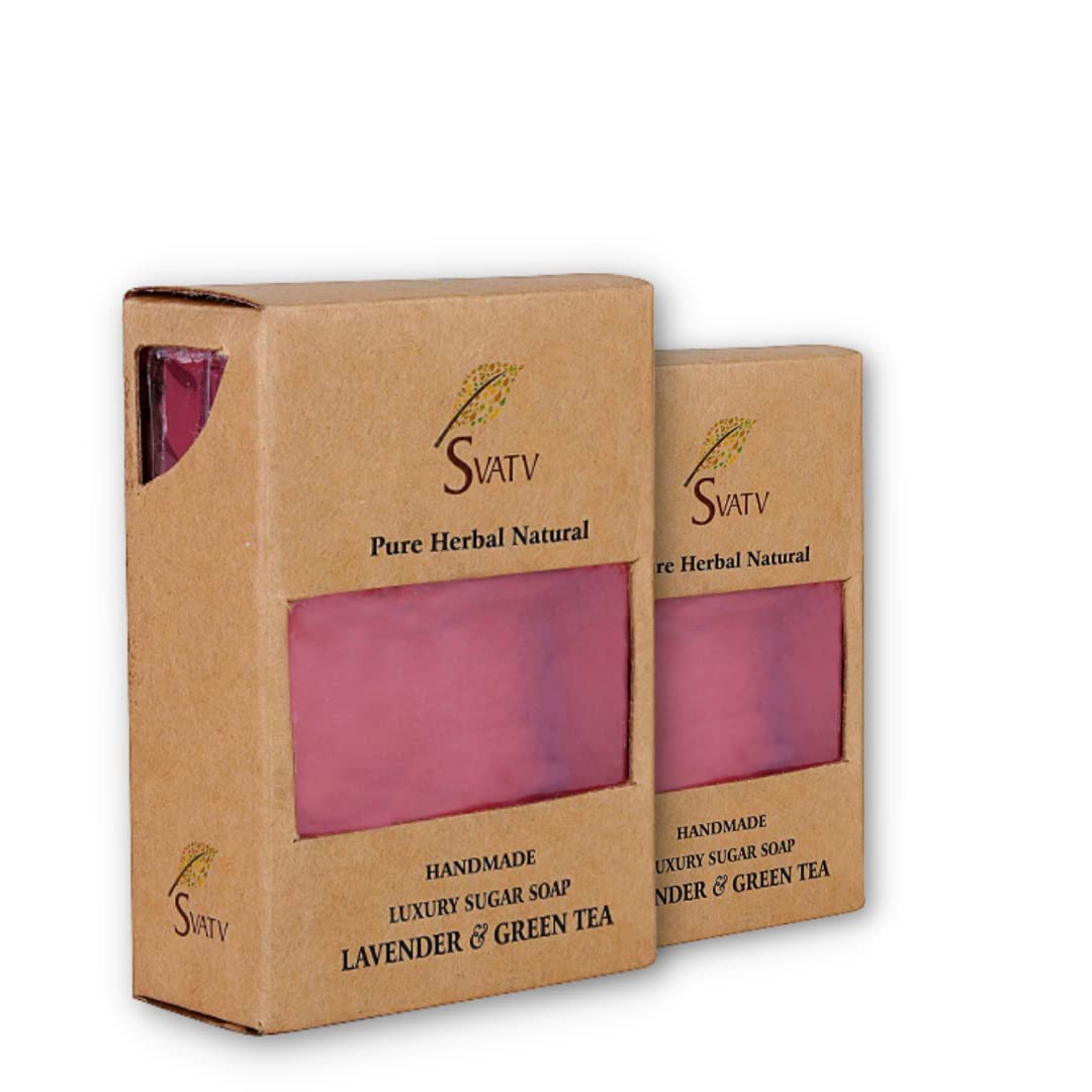 SVATV Handcrafted Soap With Natural, Soothing Herbs Of LAVENDER & GREEN TEA For Men And Women - Exfoliating Bar, Traditional Ayu