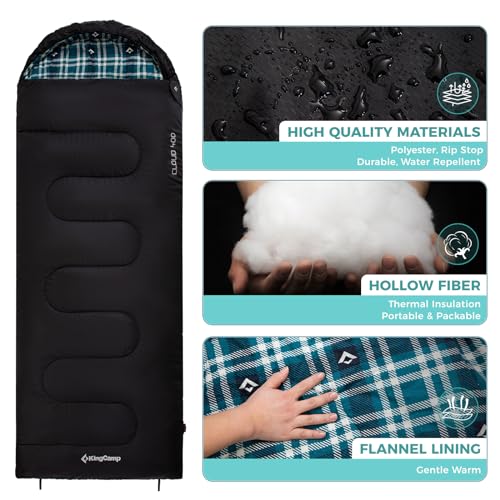 KingCamp Sleeping Bag for Adults, Cold Weather & Warm XL Big and Tall Flannel Sleeping Bags with Compression Sack Portable...