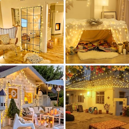 JMEXSUSS 168FT 600 LED Christmas Lights Outdoor Waterproof Clear Wire Indoor String Lights for Outside Warm White Christma...