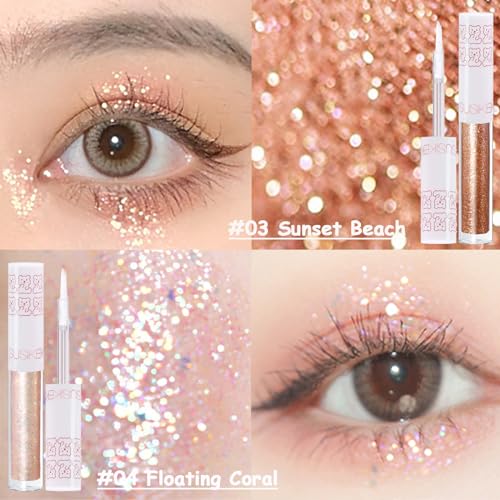 6Pcs Liquid Glitter Eyeshadow Eyeliner, Korean Makeup, Bling Under Eye Shadow, Shimmer Eye Make Up Valentine's Gift Set,Lo...