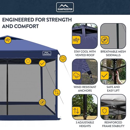 KAMPKEEPER 10x10 Pop-Up Canopy Tent, Waterproof Portable Shade with Screen Walls, Adjustable Instant Outdoor Shelter for C...
