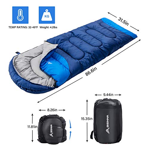 BISINNA Sleeping Bag with Pillow - 4 Season Backpacking Sleeping Bag Lightweight Waterproof Warm and Washable for Adults, ...