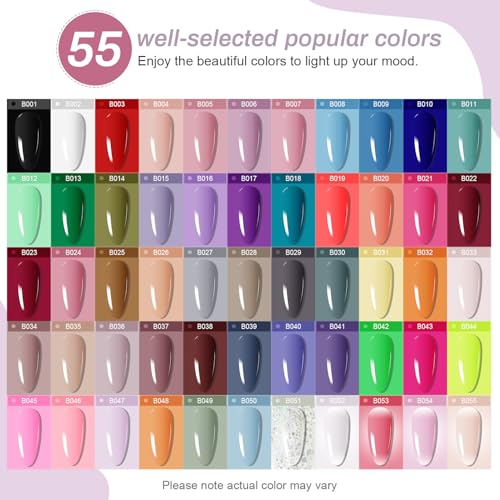 JODSONE Gel Nail Polish Kit 60 PCS with U V Light Soak off Base Top Coat 55 Shine Colors Gel Nail Kit Bright and Dark Brow...