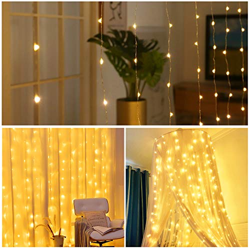 HOME LIGHTING Window Curtain String Lights, 300 LED 8 Lighting Modes Fairy Copper Light with Remote, USB Powered for Chris...