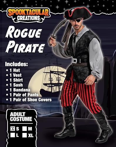 Spooktacular Creations Men Pirate Costume, Adult Pirate Shirt Vest Viking Pants Hat Set for Halloween Themed Parties
