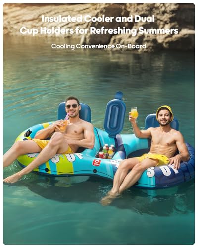 QPAU Inflatable Double River Tube, 2 Person 660lb Capacity, Puncture-Resistant 93" Sturdy Heavy Duty River Float, River Ra...