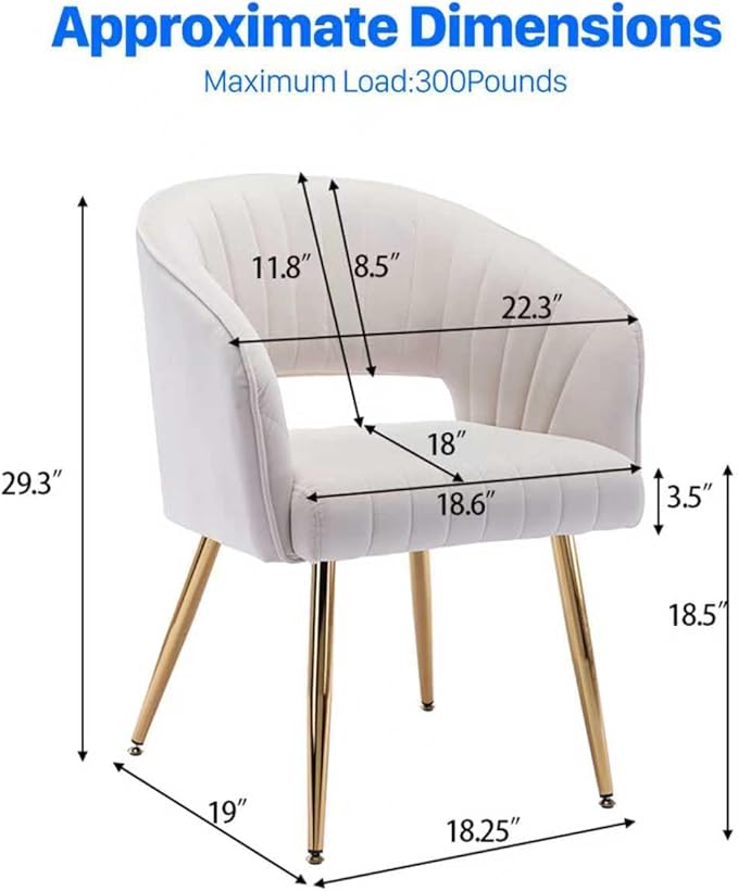 KCC Modern Velvet Dining Chairs Set of 4, Cream, Hollow Back, Tufted Kitchen Chairs Side Chairs with Gold Metal Legs for Living Room