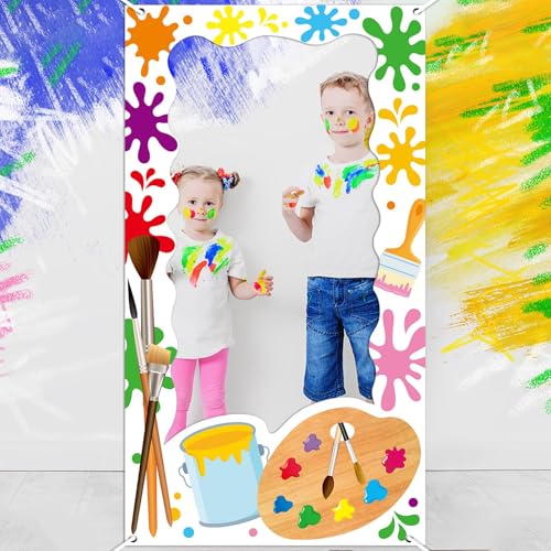 Art Paint Party Birthday Decorations Art Painting Photo Booth Props Colorful Paint Splatter Backdrop Banner Artist Theme P...