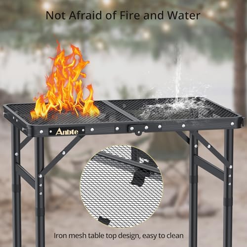 Anbte Folding Grill Table, Aluminum Camping Table Adjustable Height Max 27.5" Picnic Table Outdoor Table, Lightweight, Por...