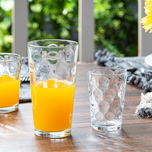 Set of 12 Elegant Everyday Stackable Drinking Glasses - Includes 4-17oz Highball Tumbler Glassware, 4-13oz DOF Rock Glasse...