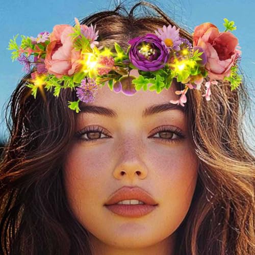 DRESBE Light Up Flower Crown LED Floral Headband Glow Fairy Hair Accessories for Women