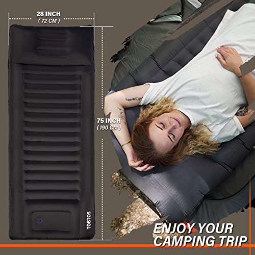 TOBTOS Inflatable Camping Sleeping Pad with Pillow, Thick 6 Inch Ultralight Sleeping Pad with Built-in Pump, Lightweight S...