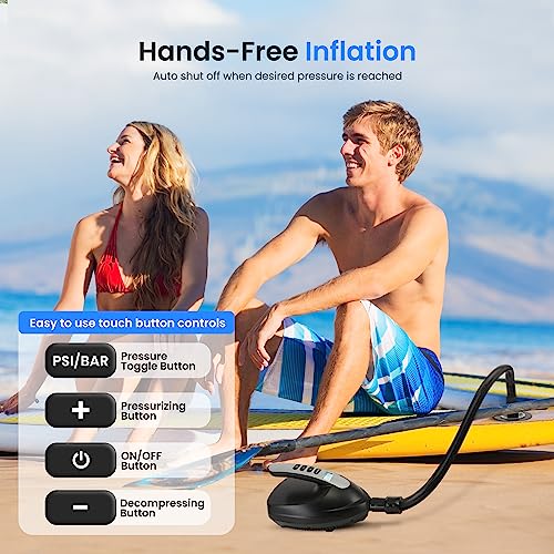 SereneLife Inflatable Stand Up Paddle Board (6 Inches Thick) & Serene Life Digital Electric Air Pump Compressor - 110W 12 ...