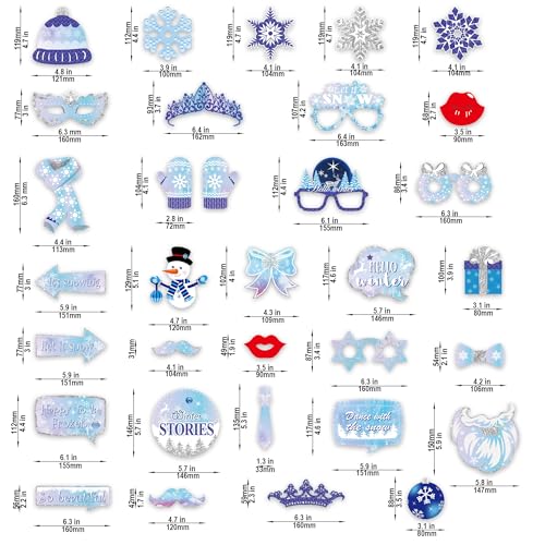 Winter Photo Booth Props - Set of 33 Winter Wonderland Party Decorations Christmas Photo Booth Props for Froze Party Holid...
