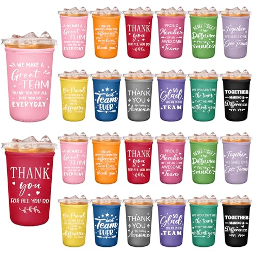 SiliFine 24 Pcs Employee Appreciation Gifts Bulk Iced Coffee Sleeve Bulk for Iced & Hot Drinks Cold Beverage Cooler Thank ...